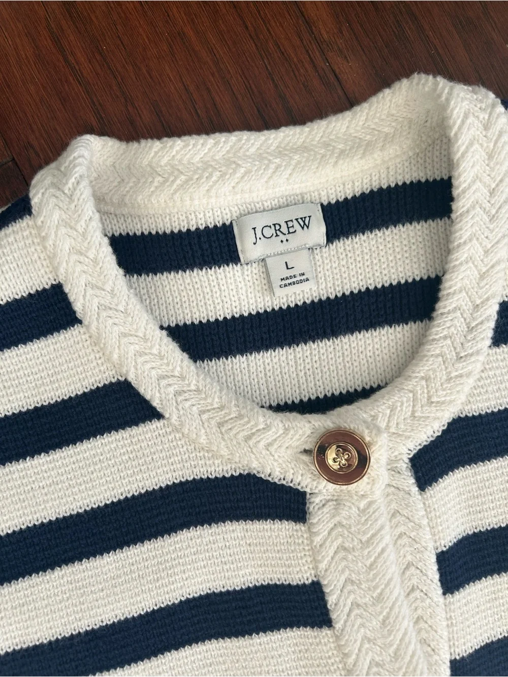 J. Crew Navy and White Striped Button-Front Cardigan